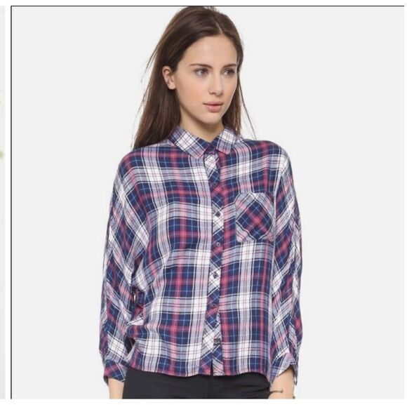 Rails Red Blue Maddox Plaid Flannel Button Down Top - Picture 2 of 11